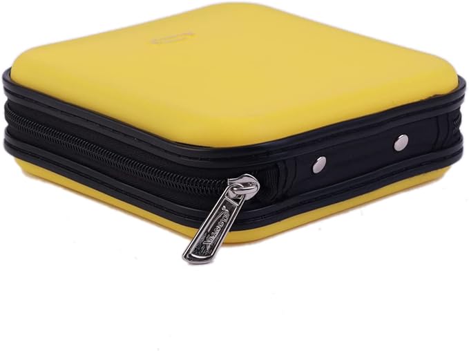 CD DVD Wallet, 32 Capacity Heavy Duty, DVD CD Case Holder for Car,Portable DVD/VCD Storage Disk, Hard Shell Sturdy case, Car CD Disk Holder,Booklet, Blu-ray Wallet (32 Capacity,yellow)