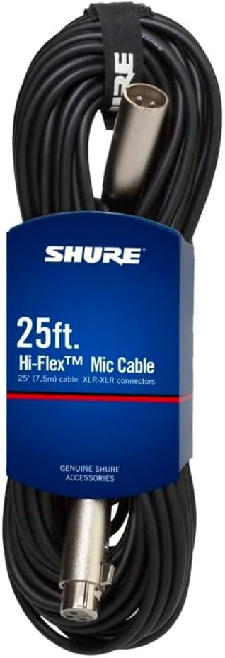 Shure C25J 25-foot Hi-Flex Cable with Chrome XLR Connectors, Black