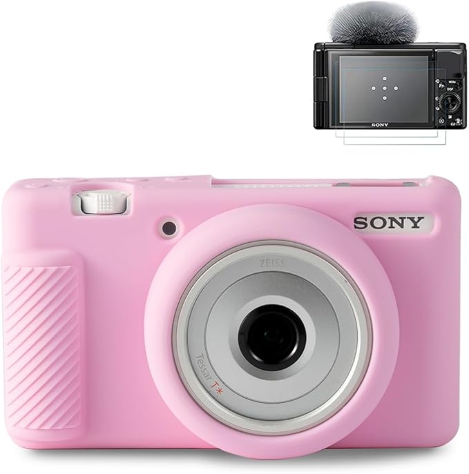 Pocoukate Case for Sony ZV-1F, ZV-1 II/ZV-1M2 Vlog Camera, ZV1F Camera Silicone Cover Skin, Anti-Scratch Slim Fit Soft Sleeve with ZV1 F Screen Protector- Pink