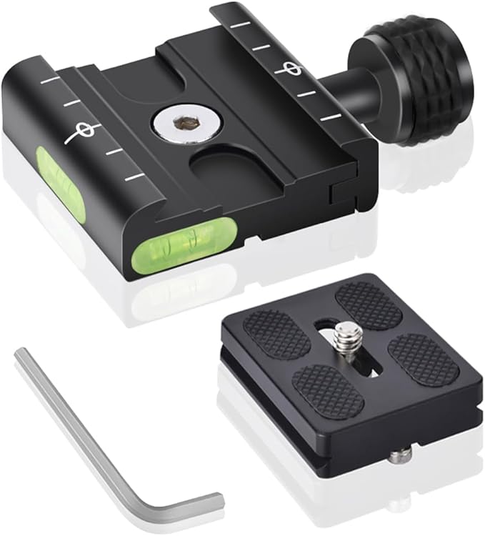 UTEBIT 50mm Arca Swiss Quick Release Plate, Aluminum QR Clamp Adapter Set with 3/8"&1/4" Screw Hole, Built-in Bubble Level Compatible with Manfrotto DSLR Camera Tripod Ball Head Monopod