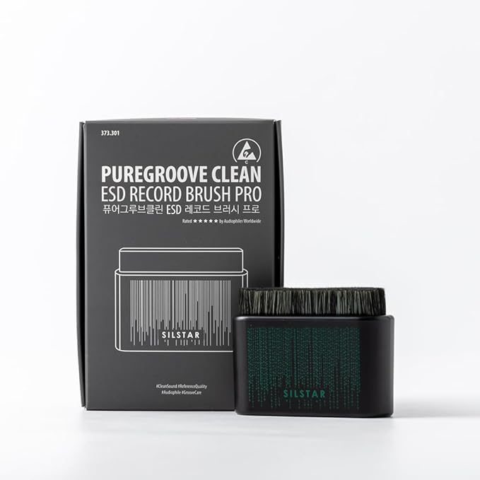PureGroove Clean ESD Record Brush Pro – Premium Triple-Layer Anti-Static Vinyl Cleaning Brush with Conductive Copper Fibers & Ultra-Soft Bristles for Deep Groove Dust Removal Audiophile-Grade LP Care