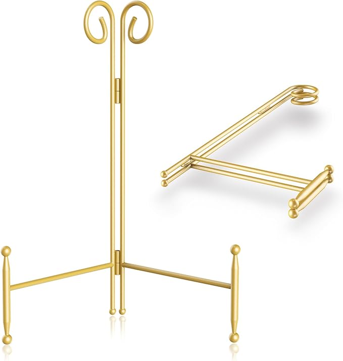 SVENJBB Plate Display Stands, 8 Inch Holder, Gold Picture Frame Easel Stand for Table, Decorative for Photo, Art, Books (2 Pack)