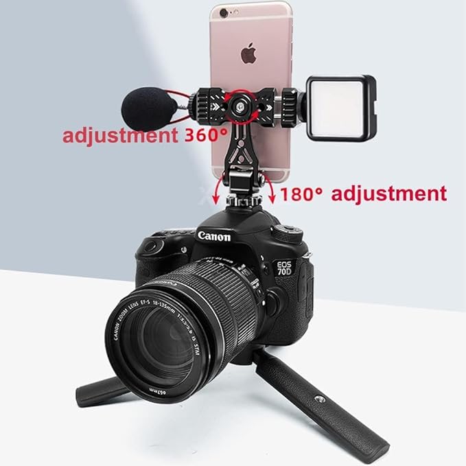 Phone Clamp Tripod Mount Adapter, Metal Phone Holder with Cold Shoe,Compatible with iPhone Sumsung Lg BlackBerry etc,Fits for Tripod Monopod Phone Cage Camera Cage