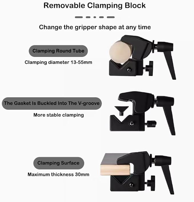 Super Clamp for Round Pipe Flat Surface,for Photography Studio Camera and Video Lighting Mounting,Multi-Function Studio Clip Mount with 1/4" 3/8" Male Stud Spigot(2 x Super Clamp)