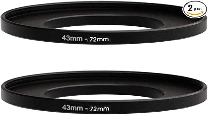 (2 Pcs) 43-72MM Step Up Ring Adapter, 43mm to 67mm Filter Ring, 43 mm Male 72 mm Female Stepping Up Ring for DSLR Camera Lens and ND UV CPL Infrared Filters