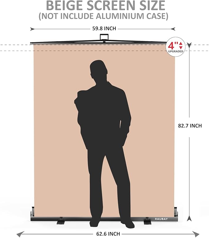 【Easy Set Up】 RAUBAY 59.8 x 82.7in Collapsible Beige Backdrop Screen Portable Retractable Panel Photo Nude Background with Stand for Video Conference, Photographic Studio, Streaming