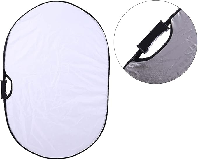 Portable Photography Silver and White Reflector Collapsible 2-in-1 Oval Reflector 23"x35" / 60x90cm Multi-Disc Light Reflector with Handle for Photo Studio Lighting & Outdoor Lighting