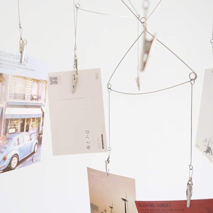 TFu Wind Chime Style Photo Clip Holder with 7 Clips, Triangle Vertical Photo Hanging Display Fan for Hanging Pictures Notes Memo Artworks (10 Clips)