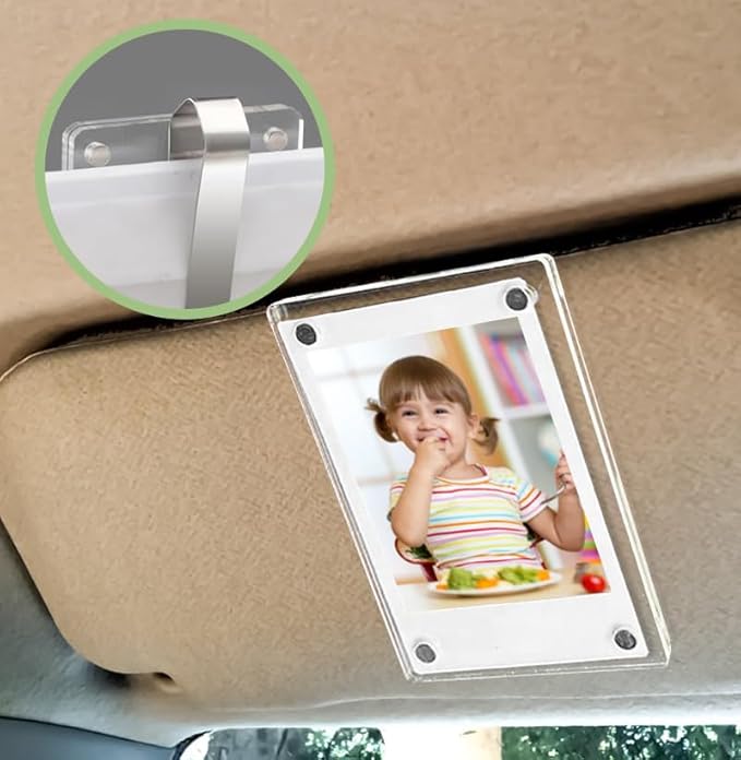 FDKYOEK 1 PC Car Photo Holder, Magnetic Car Picture Holder, Transparent Acrylic Car Photo Clip, Photo Car Visor Clip, Personalized Sun Visor Picture Clip for Car, Car Sun Visor Photo Holder