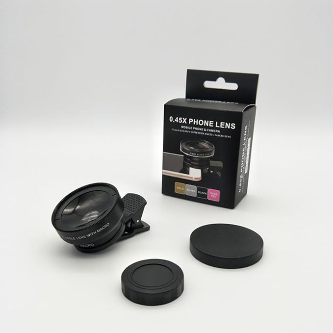 Universal Phone Lens Clip 0.45X Wide Angle and Macro Two-in-One Mobile Phone Camera Lens with 49Mm Uv Filter for Clearer Smartphone Photos
