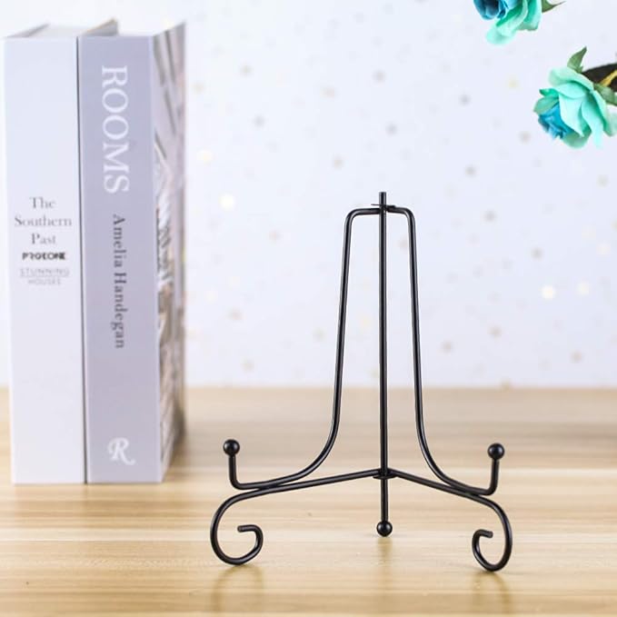 Artliving (4 pack) 7" Iron Display Stand, Black Iron Easel Plate Display Photo Holder Stand, Displays Picture Frames, Cookbooks, Decorative Plates, Tablets and Art