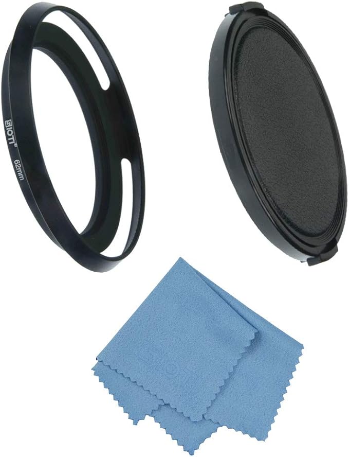 SIOTI 62mm Lens Hood, Oxidation Matte Anti Reflective Treatment, Aluminum Alloy, with 1 * 77mm Lens Cap, Compatible with Sony/Canon/Nikon/Fuji etc >24mm Camera Lens