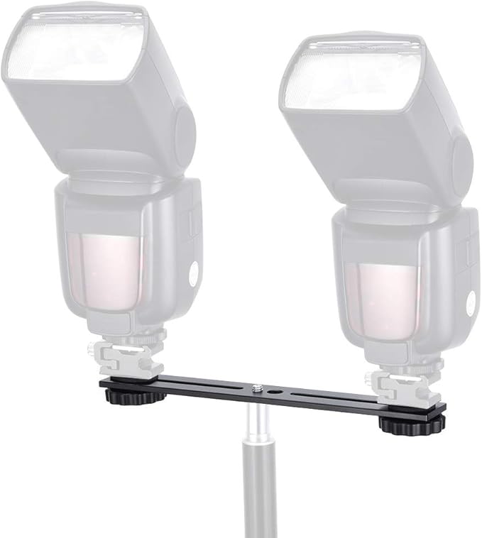 UTEBIT 8 inch Flash Bracket, Dual Camera Mount Extension Bar with 1/4 Screw Hot Shoe, Straight Flash Bracket Tripod Mount for DSLR Camera LED Light Studio Video Microphone, 2Packs