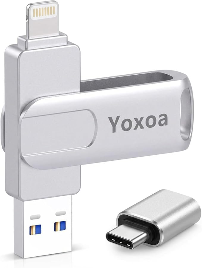 MFi Certified 256GB Flash Drive for iPhone & iPad, High-Speed Photo Stick for External Memory Storage, Backup & Transfer Files, USB Stick for iPhone/iPad/iOS/Android/PC (Available Space: ~244GB)Silver