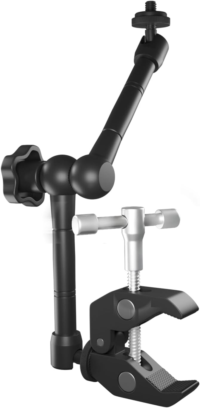 ATLI 11" Super Camera Clamp Mount Adjustable Magic Arm 1/4" and 3/8" Threads Compatible with Flash Led Light Monitor DSLR EON Camera