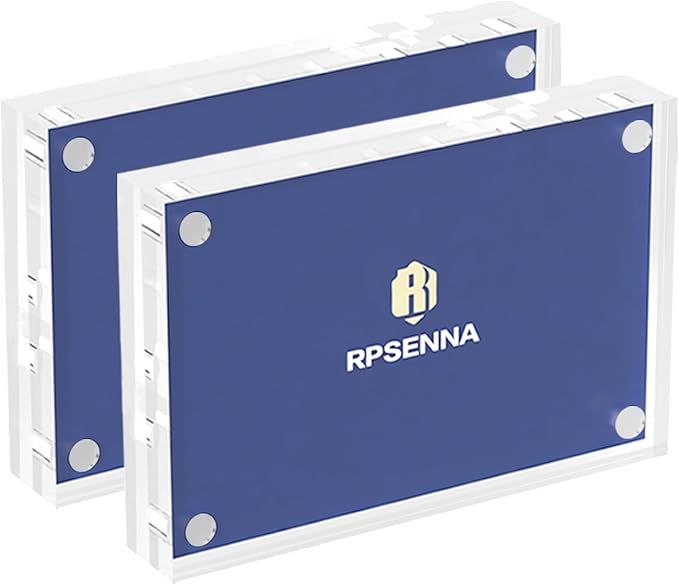 RPSENNA Mini Picture Frame 2.5x3.5 inch Acrylic Magnetic Photo Business Clear Card Frame 20mm Thick Double Sided Wallet Size Desktop Display Frames for Cards Photos Office Home Decor 2 PCS