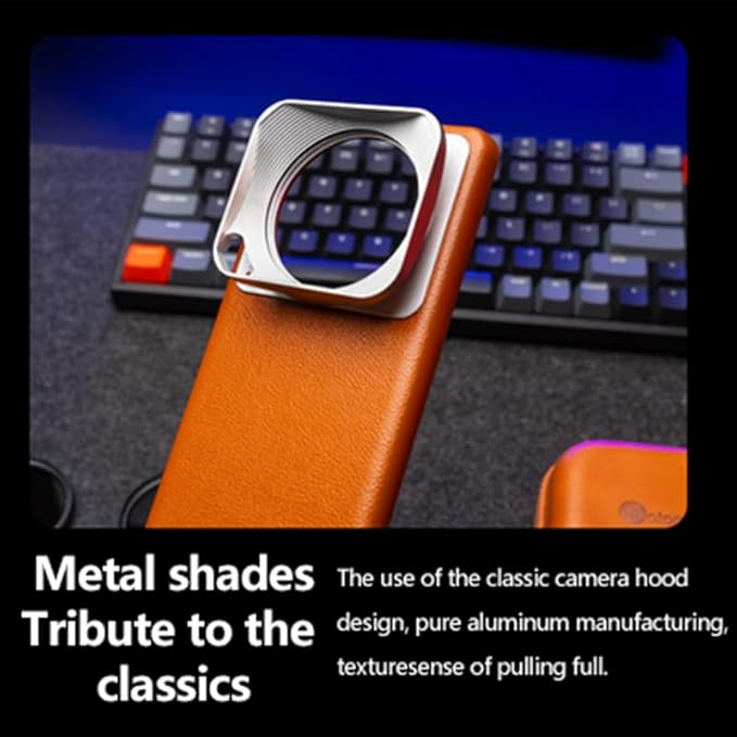 Xiaomi 12S Ultra Phone Case, 4pcs 52mm Cell Phone Lens Filters Kit with CPL, Adjustable ND, Black Mist and Star Flare Filter Lenses, Cowhide Cell Phone Case with Magnetic Attraction, Orange