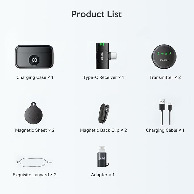 Wireless Bluetooth Lavalier Microphone for iPhone, with AI Noise Reduction – Plug-and-Play Clip-on Mic for iPhone/iPad/Android, Long Battery Life Mini Portable for Vlogging, Live Streaming, Interviews