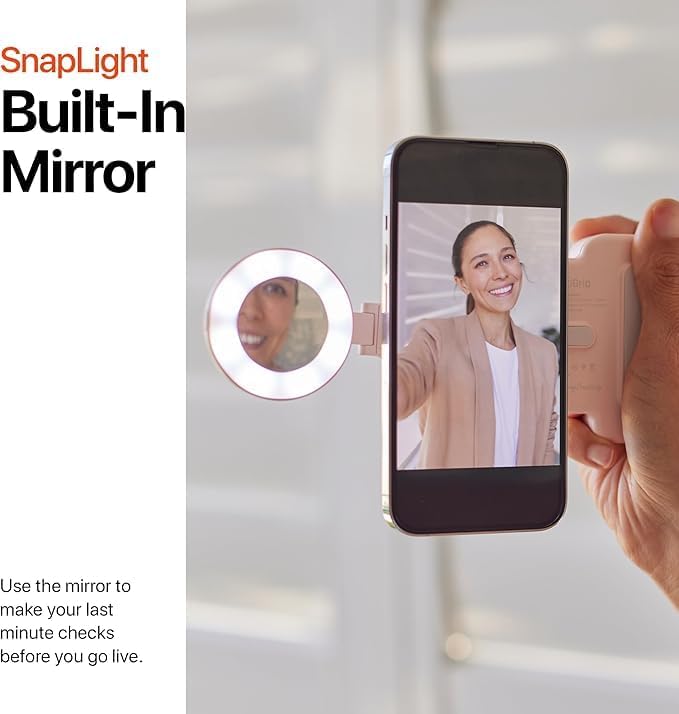 ShiftCam SnapPocket Light - LED Selfie Ring Light with Four Brightness Settings and Built in Battery - Magnetic Mount Snaps on to Any Phone - Flippable Design