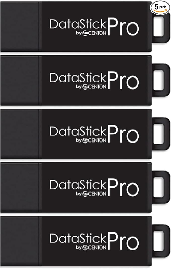 Centon Electronics MP Valuepack USB 3.2 Gen1 DataStick Pro Flash Drive, 16 GB, 5 USB Flash Drives, 5 Pack, Black