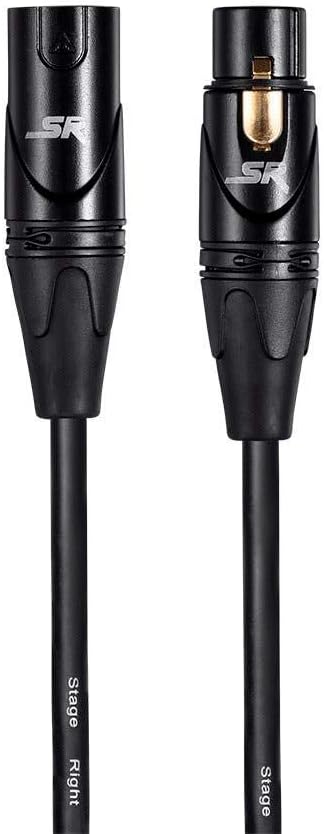 Monoprice Starquad XLR Male to XLR Female Microphone Cable - 25 Feet - Black, 24AWG, Optimized for Analog Audio - Gold Contacts - Stage Right Series