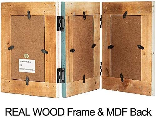 RiteSune Rustic Picture Frame 3 Folding 5X7 Triple Hinged Photo Frame Collage for Home Office Desk, Present for Christmas, New Year