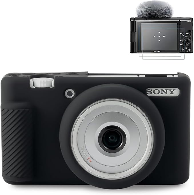 Pocoukate Case for Sony ZV-1F, ZV-1 II/ZV-1M2 Vlog Camera, ZV1F Camera Silicone Cover Skin, Anti-Scratch Slim Fit Soft Sleeve with ZV1 F Screen Protector- Black