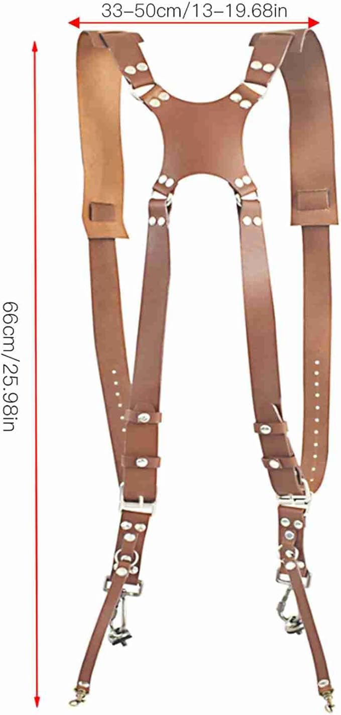 Qiilu Leather Camera Strap Adjustable Dual Leather Rivet Double Shoulder Digital Camera Shoulder Strap Harness Accessory