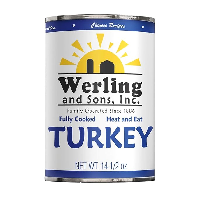 Werling & Sons Fully Cooked Canned Turkey Meat 14.5 Oz Heat & Eat Premium Quality Recipe Ready Canned Meat for Everyday Quick Meals, Camping, Emergency Canned Food & Survival Preparedness Pack of 12