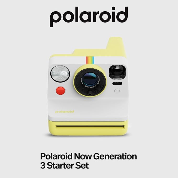 Polaroid Now Generation 3 Analog Instant Camera with Two-Lens Autofocus System (Yellow) Bundle with Film Kit and Polaroid B and W Film for i-Type Cameras (3 Items)