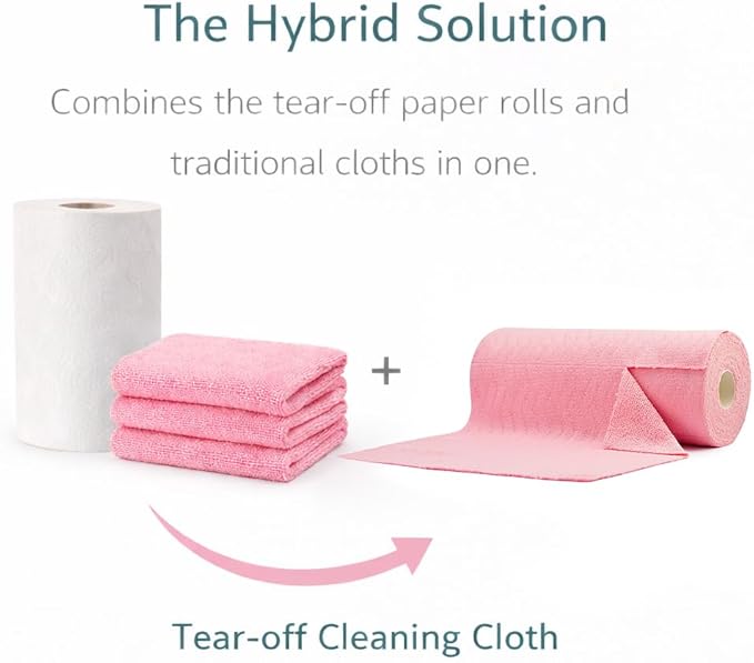 Microfiber Cleaning Cloth Roll, 50 Pack, Absorbent Reusable Towels for Kitchen, Durable Lint-Free, Scratch-Free Dish Rags for Home, Workshop & Screens, Pink Wave Pattern, 12 x 12 in