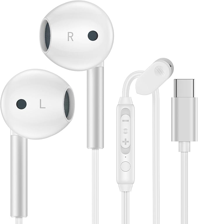 Samsung USB C Headphones for Galaxy S25 Ultra Edge S25+ S24 FE S23 S22 S21 A17 A16 A35 A54 A15, USB Type C Earphones with Microphone USB C Wired Earbuds for iPhone 16e 16 15 Pro Max iPad Pixel 9pro 8