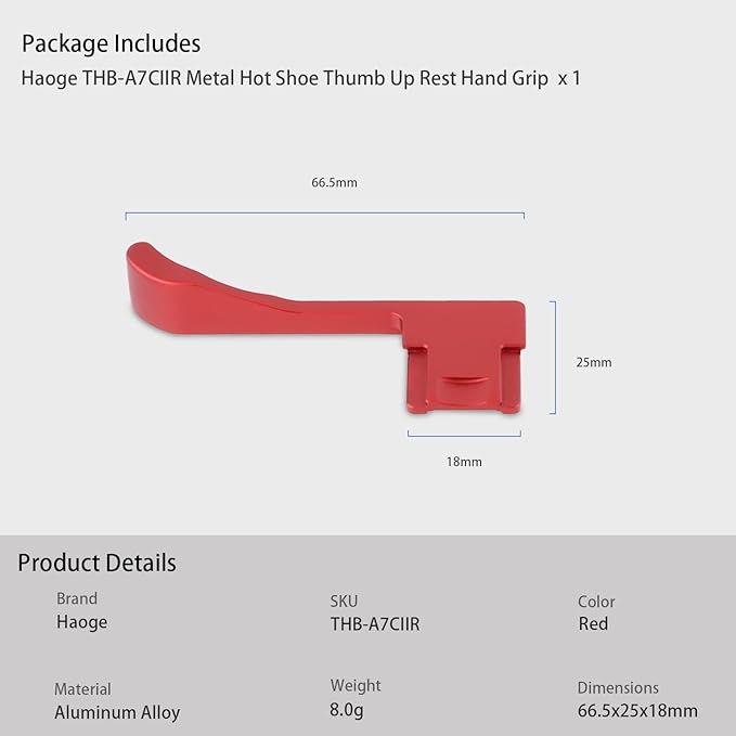 Haoge Metal Thumb Up for Sony α7CR,A7CII Alpha 7CII,ILCE-7CII,Camera Accessories Red THB-A7CII-R Hot Shoe Rest Hand Grip