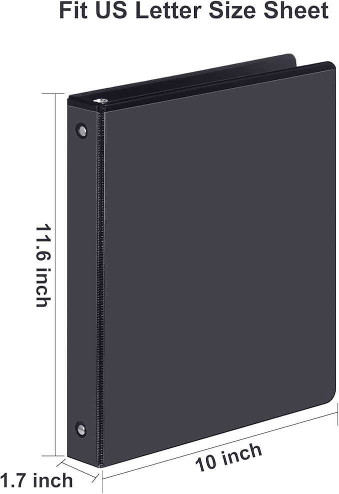 3 Ring Binder 1 Inch, ViVin Sturdy 1"-Round Ring Binder with 2 Interior Pockets, Clear View Cover, PVC-Free, Fits 200 Sheets of 8.5'' x 11'' Paper, Office Home School (8 Pack, Black)