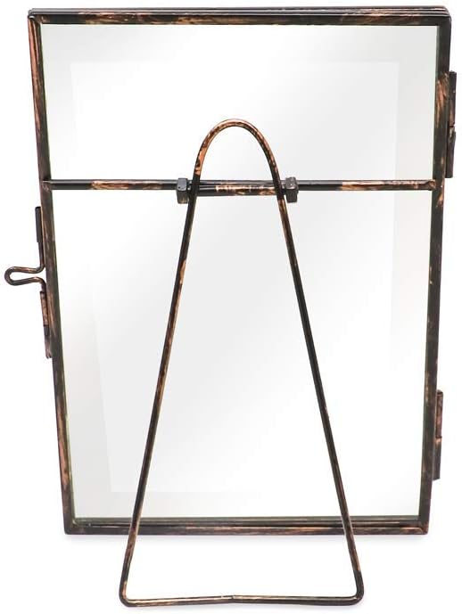 Isaac Jacobs 4x6, Antique Bronze, Vintage Style Brass and Glass, Metal Floating Picture Frame (Vertical) with Locket Closure, for Photos, Art, & More, Tabletop Display (4x6 Antique Bronze)
