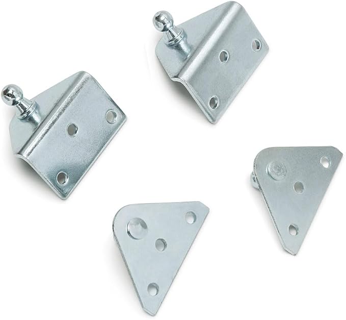 10MM Ball Stud Mounting Silver Bracket for Gas Struts - Heavy Duty Lift Support Shock Brackets with Stainless Steel Screws - for Spring Hood Struts & Closer Piston Prop Mounts - x2 Flat x2 Angled