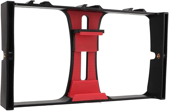 Phone Video Camera Cage, Lightweight ABS Handheld Smartphone Stabilizer Rig, Adjustable 4.3-10.8cm - Durable Shockproof Design, Multiple Mounting Options, Perfect for Vlog and (Red)