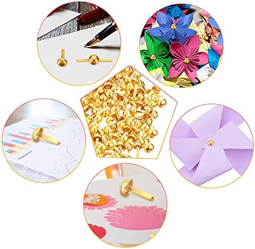 Hotop 500 Pcs Brads for Paper Crafts Metal Round Brass Paper Fasteners for Craft Art Crafting School DIY Supplies(0.3 x 0.8 Inch,Golden)