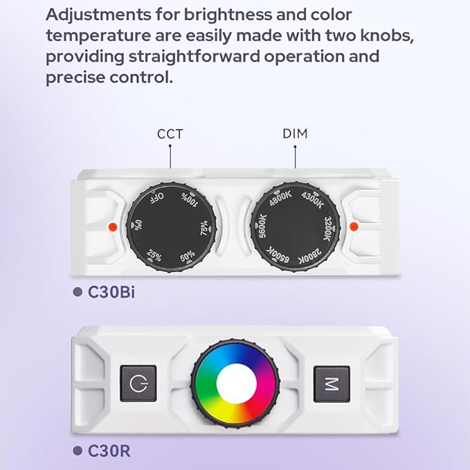 Godox Litemons C30Bi Bi-Color LED Video Panel Light, Portable Camera Photo Light CRI94+ 2800K-6500K Dimmable Panel Lamp 3400mAh Rechargeable Ultra Bright for Video Lighting, LED Fill Lamp