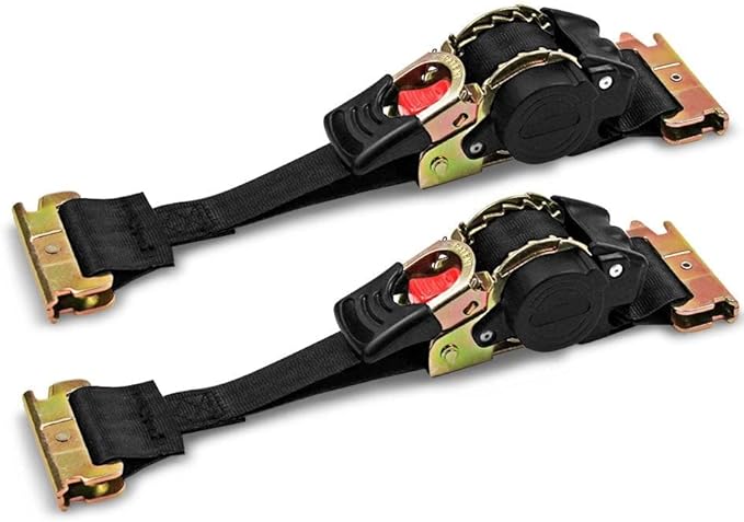 DC Cargo Mall E Track Retractable Ratchet Tie Down Straps Heavy Duty 1,500 lb Break Strength - Trailer E Track Accessories for Secure, Safe Transport 1" x 6' (2 Pack)