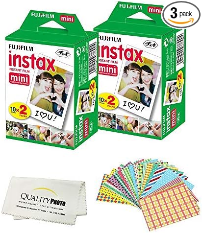 Fujifilm Instax Mini Instant Film Compatible with Instax Mini 8/9/11/12 Cameras – Includes Frame Stickers and Quality Photo Microfiber Cloth (40 Prints)