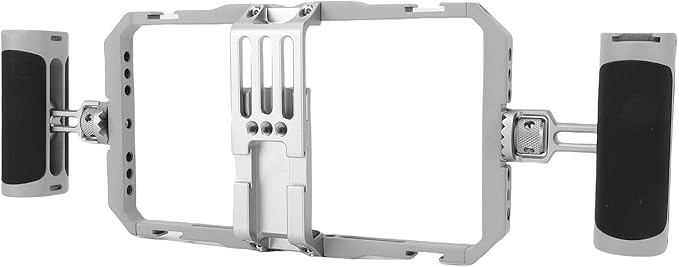 Bewinner Phone Video Rig Cage Stabilizer with Double Handed Grip, Ergonomic Silicone Handles & Multiple 1/4" Mounts for Smartphones 2.5-3.4 Inches