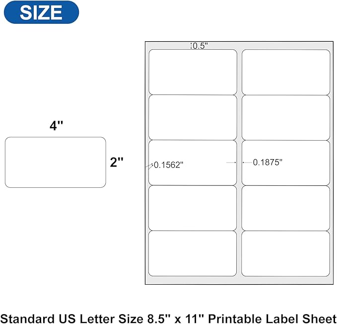 2" x 4" Shipping Address Labels for Laser Inkjet Printer, Mailing Label White for Package or Envelope, Printable Label Sheet 5163 8163 (100 Sheets 1000 Labels)