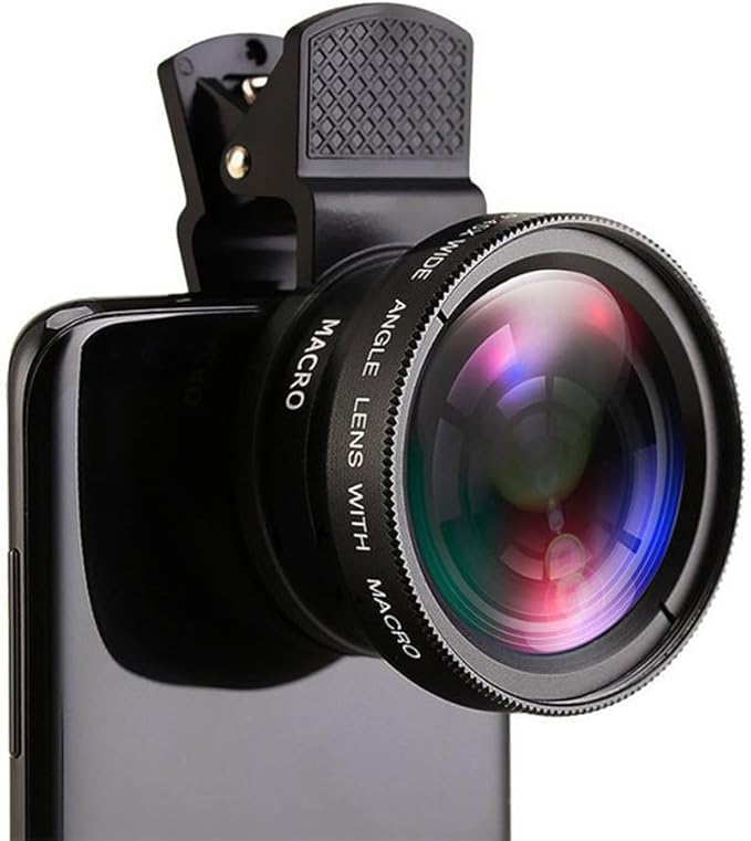 Universal Phone Lens Clip 0.45X Wide Angle and Macro Two-in-One Mobile Phone Camera Lens with 49Mm Uv Filter for Clearer Smartphone Photos