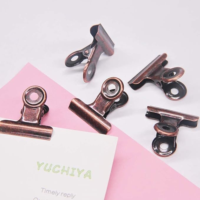 Bulldog Clips with Hole for Push-pin, Paper File Clips with Strong Spring, Small Metal Binder Clips, Seal Clamps for Coffee Tea Food Bags, Decorative Clips for DIY Photo Grid (Copper, 38 mm)