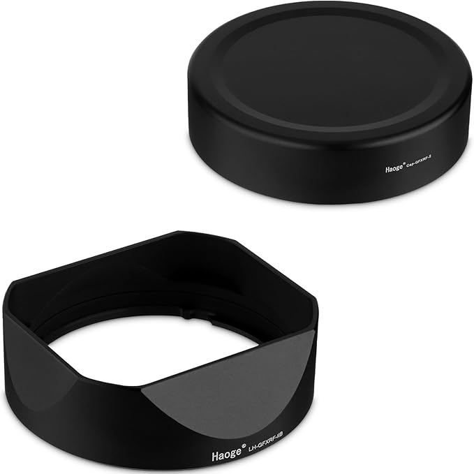 Haoge Square Metal Lens Hood for Fujifilm GFX100RF Camera Accessories Bayonet Black LH-GFXRF-IIB+Cap-GFXRF-II