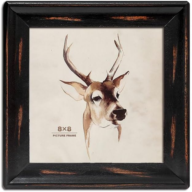8x8 Wooden Picture Frames, Rustic Square Photo Frame Made of Solid Wood and Real Glass for Wall Hanging And Table Standing (Black)