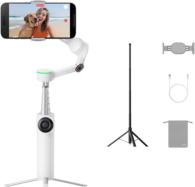 Insta360 Flow 2 Pro Sports Bundle White – Foldable AI Phone Gimbal, 3-Axis Stabilization, Tracks in 200+ Apps with Apple DockKit, Throwpod, Multi-Person & 360 Pan Tracking