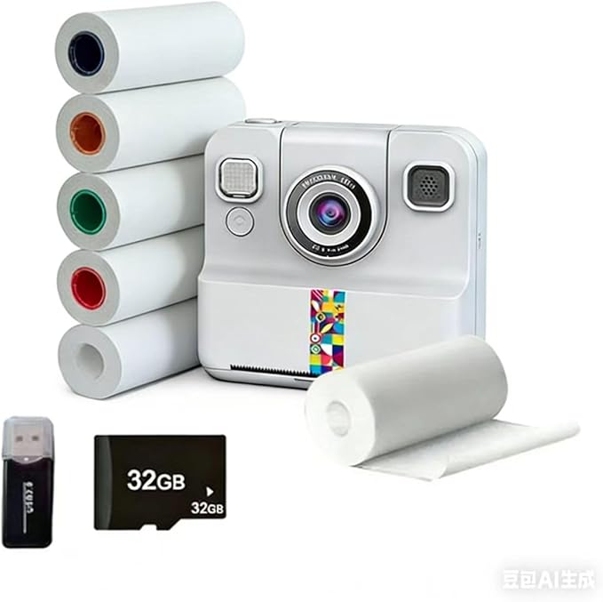 Kids Camera Instant Print, 1080p Digital Camera for Kids, 180° Rotating Selfie Lens with 32GB Card Reader & 6 Rolls Printing Paper Kids Toy Gifts for Boys Girls Ages 3-12 (White)