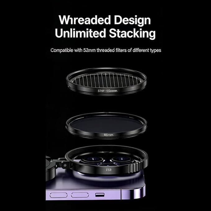 Anti-Glare Magnetic Phone Camera Filter for iPhone,Professional 52mm Rotatable Expandable Polarizing Filter, Foldable Phone Filter Lens Compatible with iPhone 17 16 15 14 13 12 11